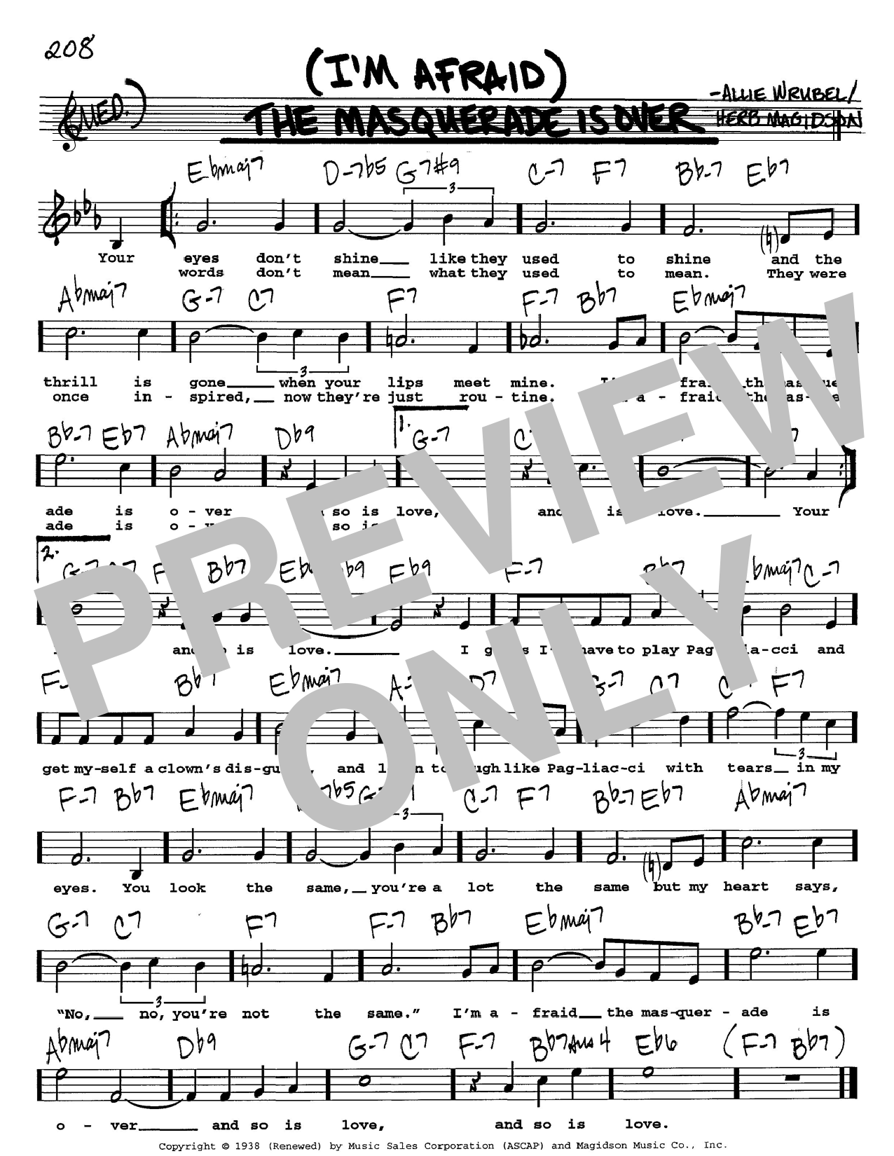 Allie Wrubel I M Afraid The Masquerade Is Over Sheet Music Notes Chords Real Book Melody Chords C Instruments Download Jazz Pdf