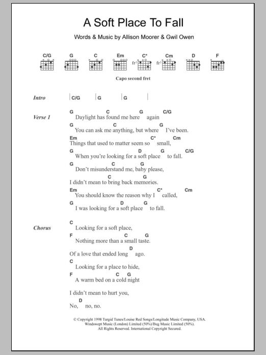 Download Allison Moorer A Soft Place To Fall Sheet Music and learn how to play Lyrics & Chords PDF digital score in minutes