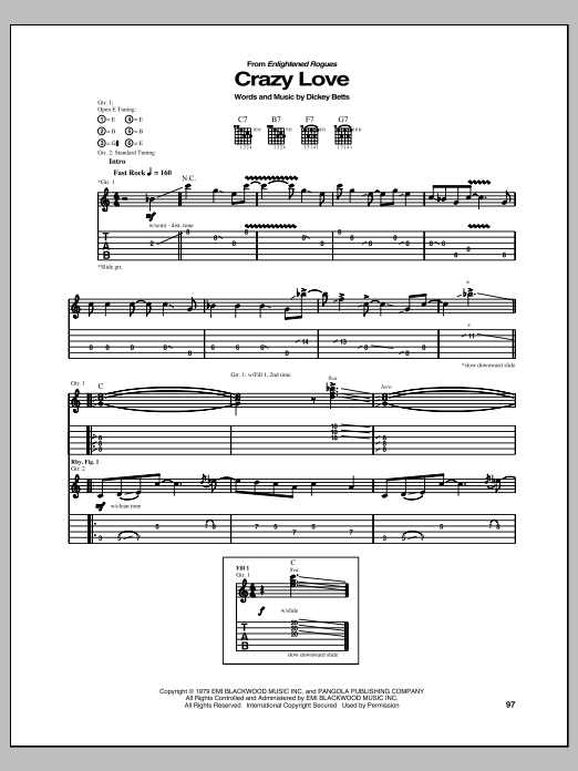 Download The Allman Brothers Band Crazy Love Sheet Music and learn how to play Guitar Tab PDF digital score in minutes