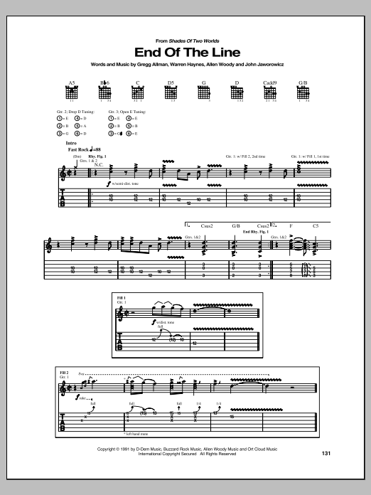 Download The Allman Brothers Band End Of The Line Sheet Music and learn how to play Guitar Tab PDF digital score in minutes