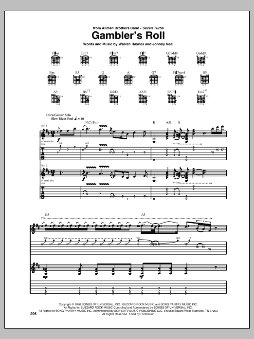 Download The Allman Brothers Band Gambler's Roll Sheet Music and learn how to play Guitar Tab PDF digital score in minutes