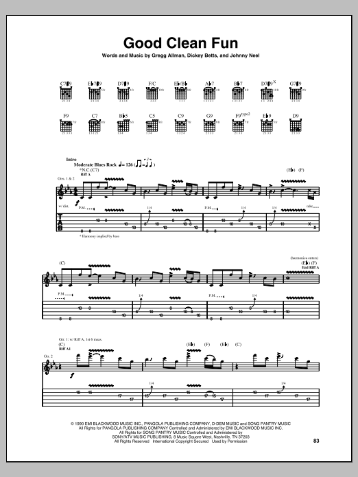 Download The Allman Brothers Band Good Clean Fun Sheet Music and learn how to play Guitar Tab PDF digital score in minutes