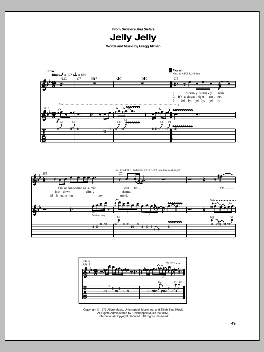 Download The Allman Brothers Band Jelly Jelly Sheet Music and learn how to play Guitar Tab PDF digital score in minutes