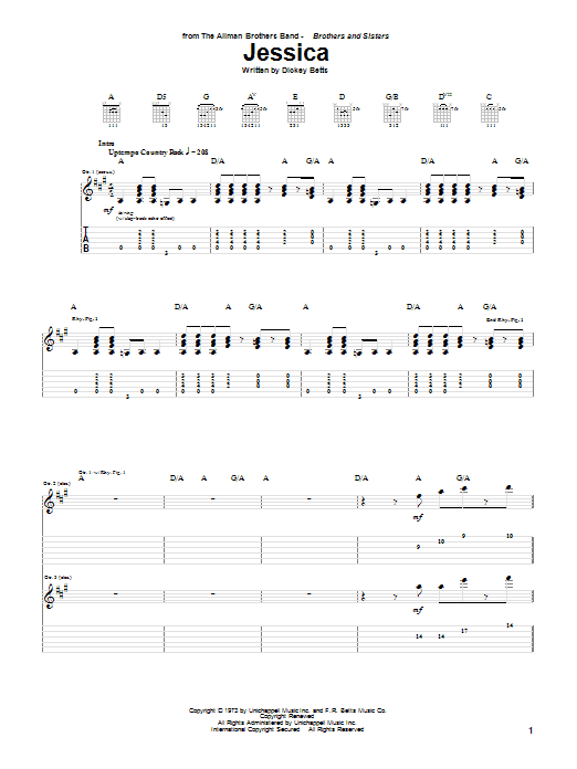 Download The Allman Brothers Band Jessica Sheet Music and learn how to play Easy Guitar Tab PDF digital score in minutes