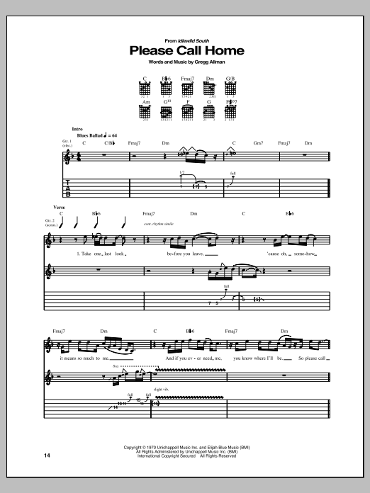 Download The Allman Brothers Band Please Call Home Sheet Music and learn how to play Guitar Tab PDF digital score in minutes