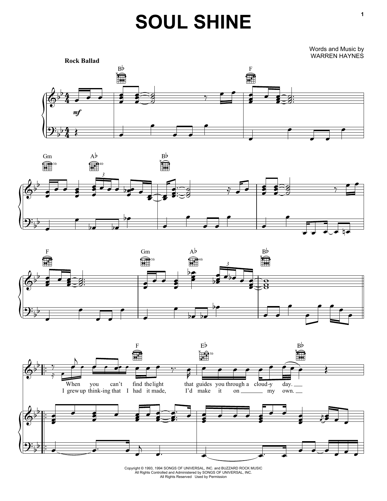 Download The Allman Brothers Band Soul Shine Sheet Music and learn how to play Piano, Vocal & Guitar (Right-Hand Melody) PDF digital score in minutes