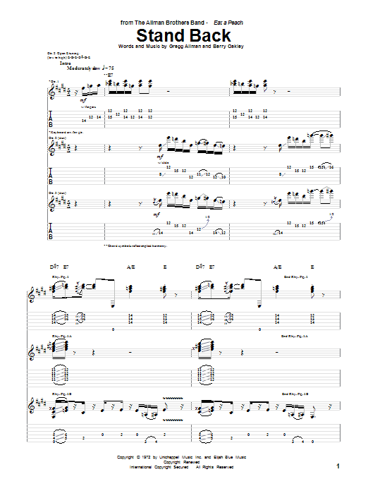 Download The Allman Brothers Band Stand Back Sheet Music and learn how to play Guitar Tab PDF digital score in minutes