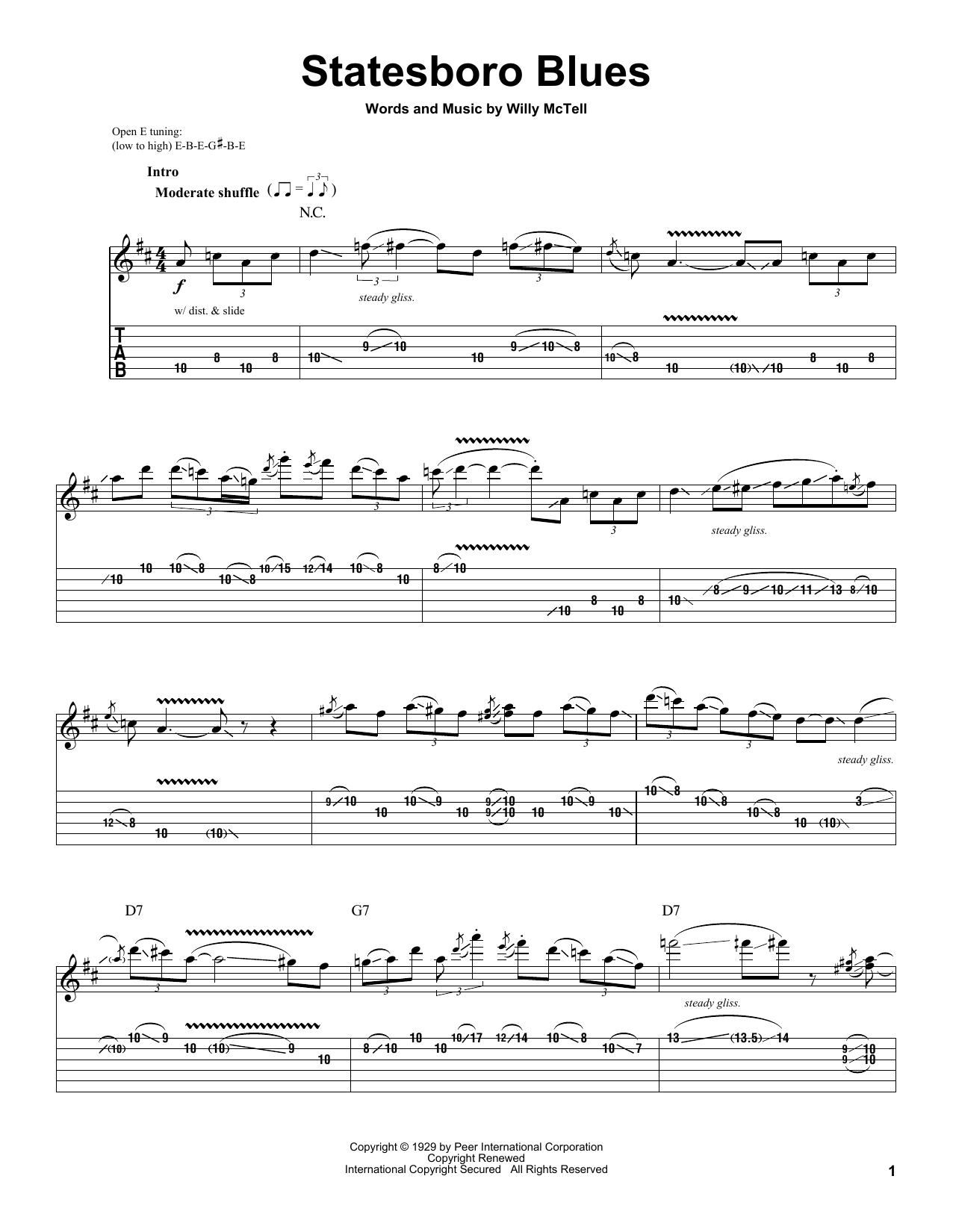 Download Allman Brothers Band Statesboro Blues Sheet Music and learn how to play Piano, Vocal & Guitar Chords (Right-Hand Melody) PDF digital score in minutes