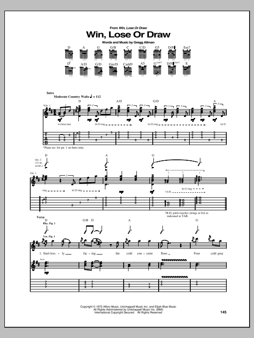 Download The Allman Brothers Band Win, Lose Or Draw Sheet Music and learn how to play Guitar Tab PDF digital score in minutes
