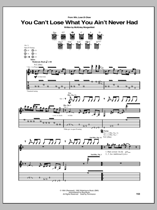 Download The Allman Brothers Band You Can't Lose What You Ain't Never Had Sheet Music and learn how to play Guitar Tab PDF digital score in minutes