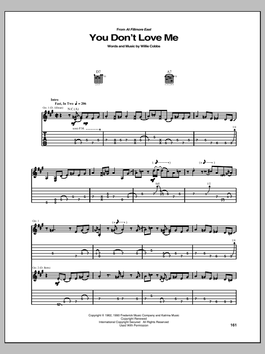 Download The Allman Brothers Band You Don't Love Me (No, No, No) Sheet Music and learn how to play Guitar Tab PDF digital score in minutes