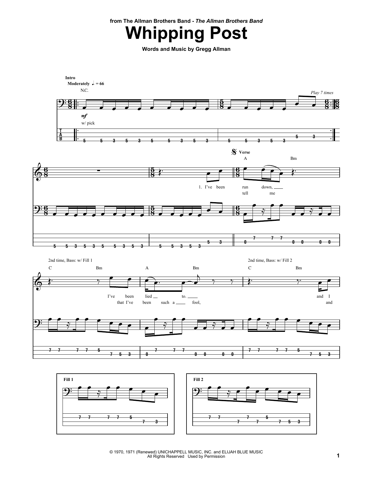 Download The Allman Brothers Band Whipping Post Sheet Music and learn how to play Bass Guitar Tab PDF digital score in minutes
