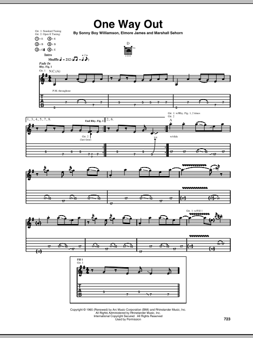 Download The Allman Brothers Band One Way Out Sheet Music and learn how to play Guitar Tab PDF digital score in minutes