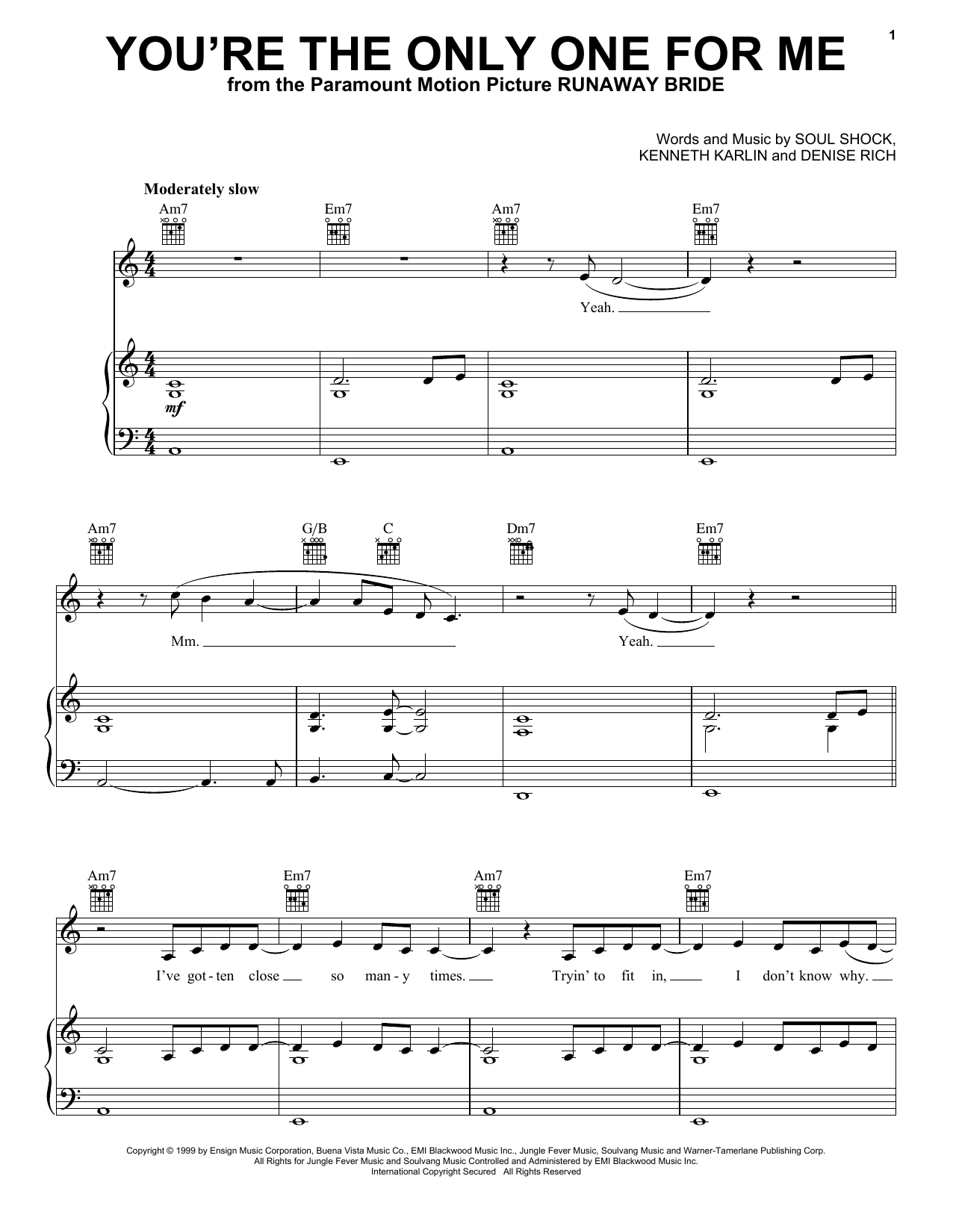 Download Allure You're The Only One For Me Sheet Music and learn how to play Piano, Vocal & Guitar Chords (Right-Hand Melody) PDF digital score in minutes