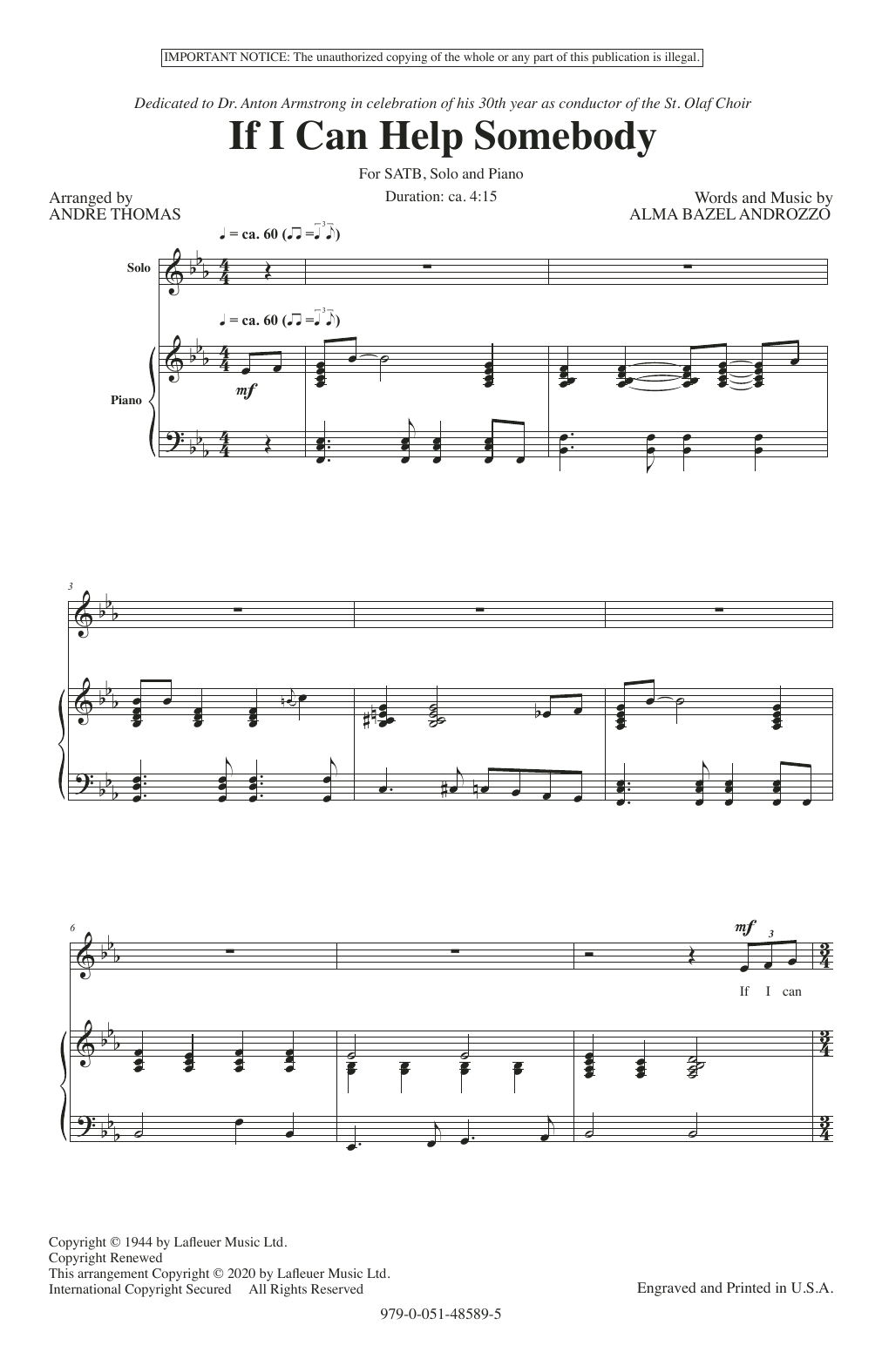 Download Alma Bazel Androzzo If I Can Help Somebody (arr. André Thomas) Sheet Music and learn how to play SATB Choir PDF digital score in minutes