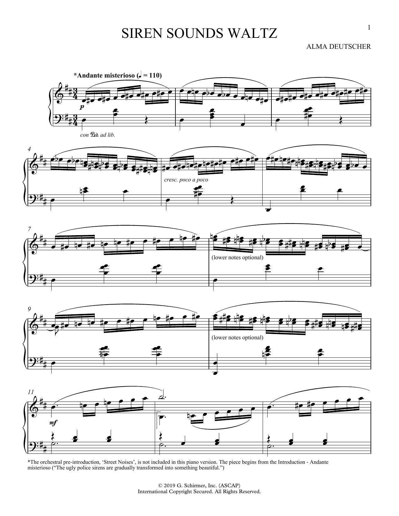 Download Alma Deutscher Siren Sounds Waltz (I-VI) Sheet Music and learn how to play Piano Solo PDF digital score in minutes