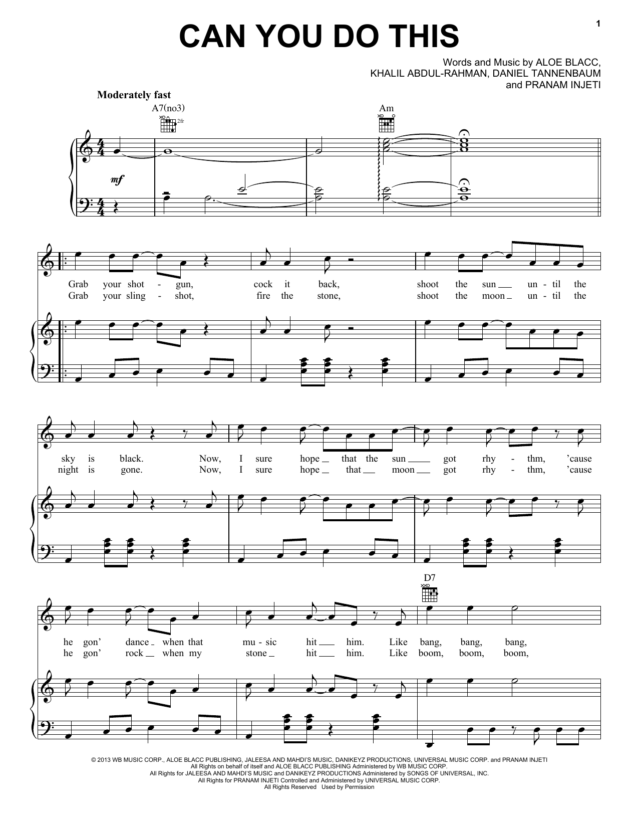 Download Aloe Blacc Can You Do This Sheet Music and learn how to play Piano, Vocal & Guitar (Right-Hand Melody) PDF digital score in minutes