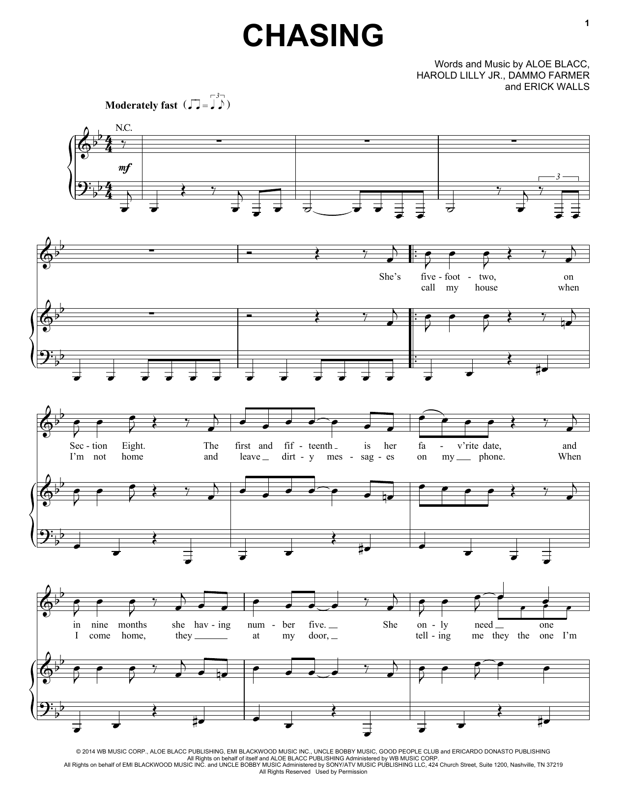 Download Aloe Blacc Chasing Sheet Music and learn how to play Piano, Vocal & Guitar (Right-Hand Melody) PDF digital score in minutes