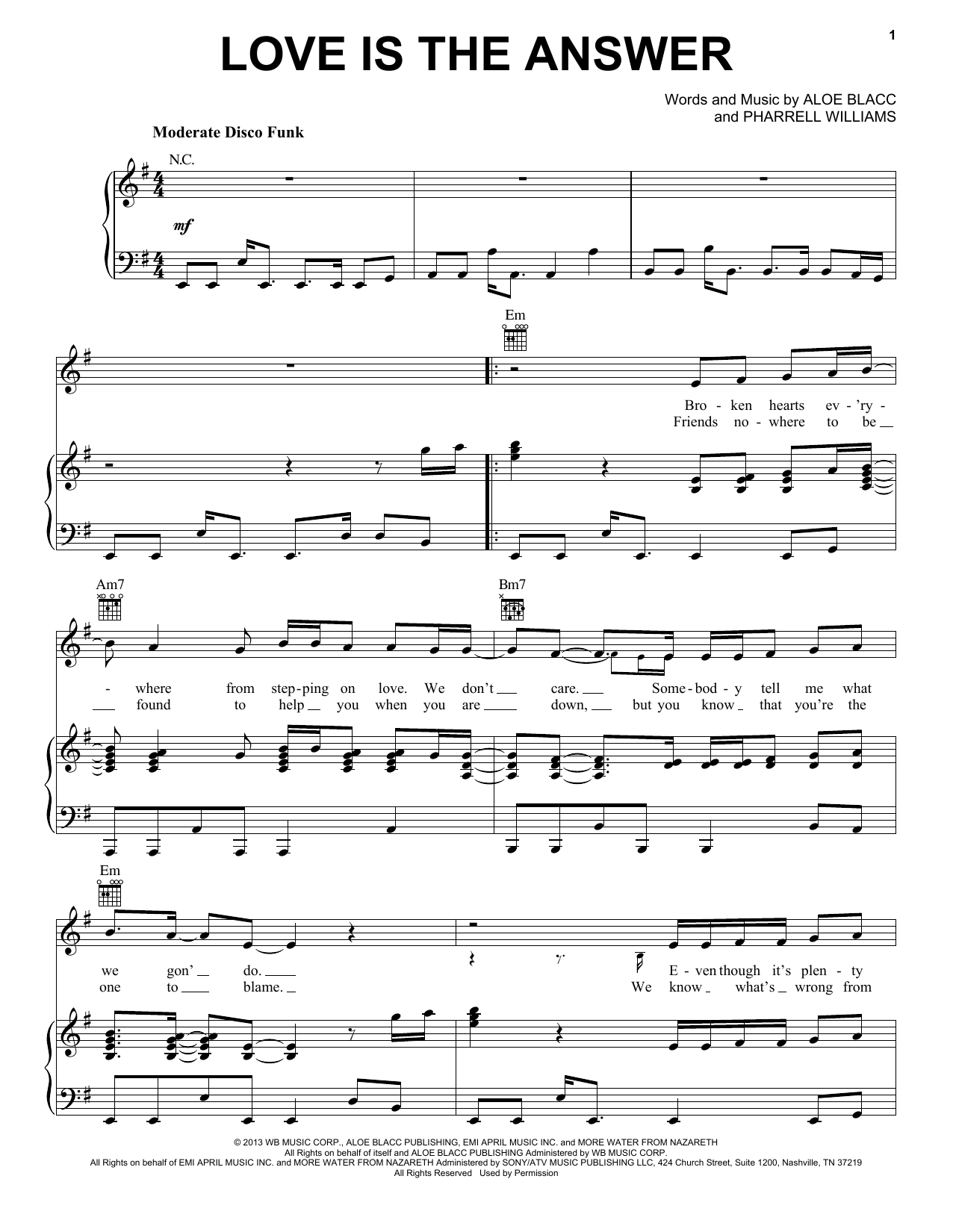 Download Aloe Blacc Love Is The Answer Sheet Music and learn how to play Piano, Vocal & Guitar (Right-Hand Melody) PDF digital score in minutes