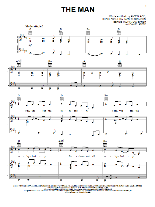 Download Aloe Blacc The Man Sheet Music and learn how to play Piano, Vocal & Guitar (Right-Hand Melody) PDF digital score in minutes