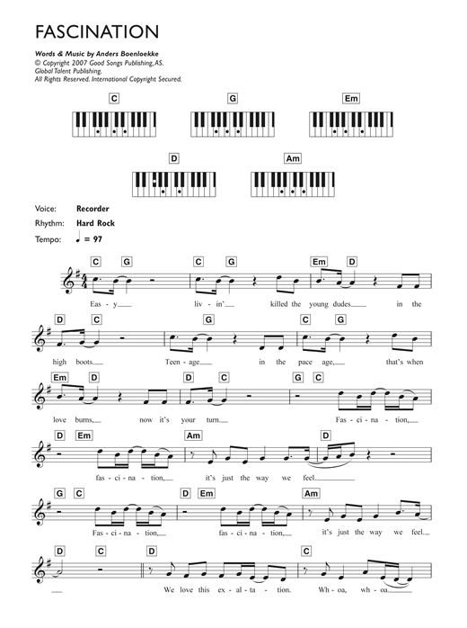 Download Alphabeat Fascination Sheet Music and learn how to play Keyboard PDF digital score in minutes