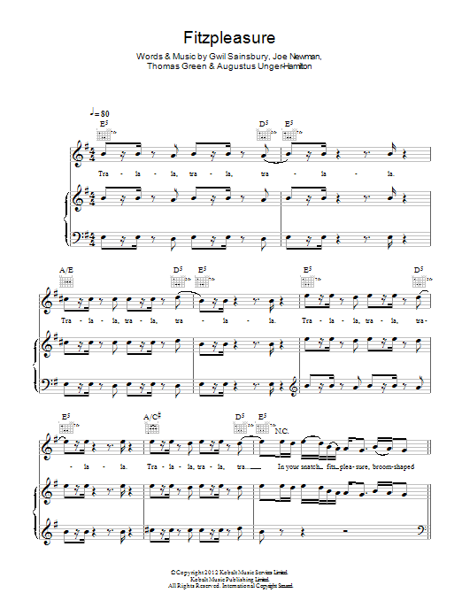 Download Alt-J Fitzpleasure Sheet Music and learn how to play Piano, Vocal & Guitar (Right-Hand Melody) PDF digital score in minutes