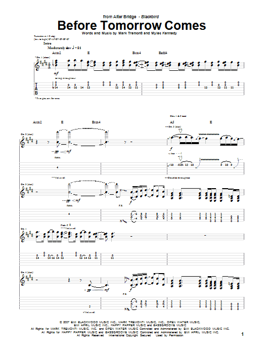Download Alter Bridge Before Tomorrow Comes Sheet Music and learn how to play Guitar Tab PDF digital score in minutes