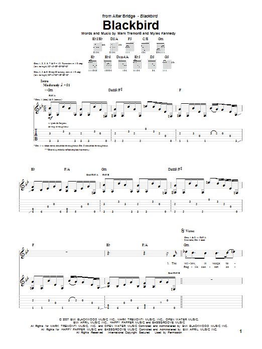 Download Alter Bridge Blackbird Sheet Music and learn how to play Guitar Tab PDF digital score in minutes