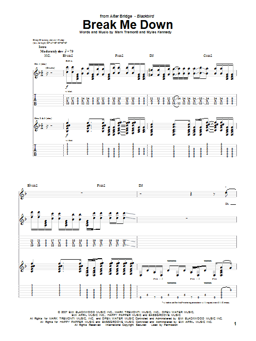 Download Alter Bridge Break Me Down Sheet Music and learn how to play Guitar Tab PDF digital score in minutes