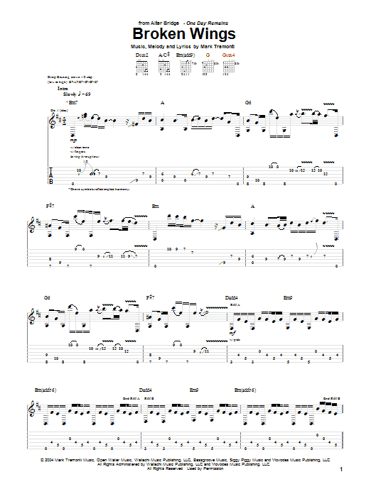 Download Alter Bridge Broken Wings Sheet Music and learn how to play Guitar Tab PDF digital score in minutes