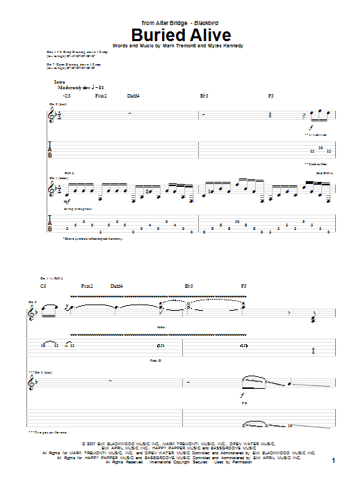 Download Alter Bridge Buried Alive Sheet Music and learn how to play Guitar Tab PDF digital score in minutes