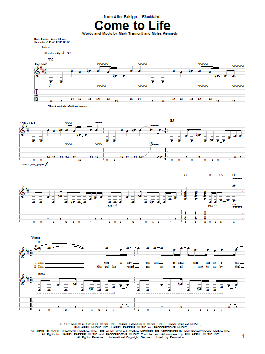 Download Alter Bridge Come To Life Sheet Music and learn how to play Guitar Tab PDF digital score in minutes