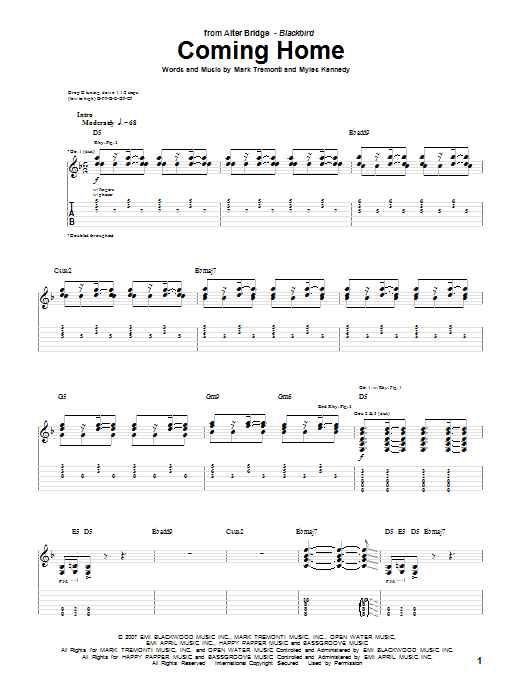 Download Alter Bridge Coming Home Sheet Music and learn how to play Guitar Tab PDF digital score in minutes