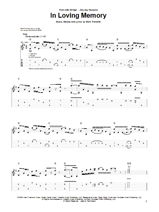 Download Alter Bridge In Loving Memory Sheet Music and learn how to play Guitar Tab PDF digital score in minutes