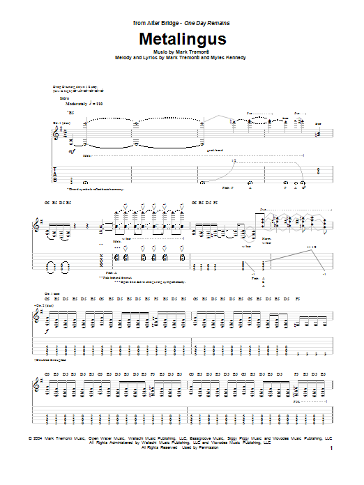 Download Alter Bridge Metalingus Sheet Music and learn how to play Guitar Tab PDF digital score in minutes