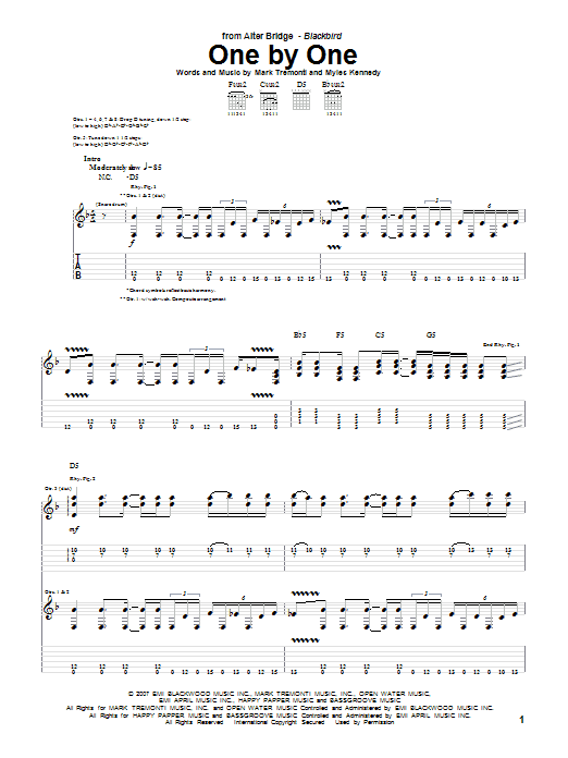 Download Alter Bridge One By One Sheet Music and learn how to play Guitar Tab PDF digital score in minutes