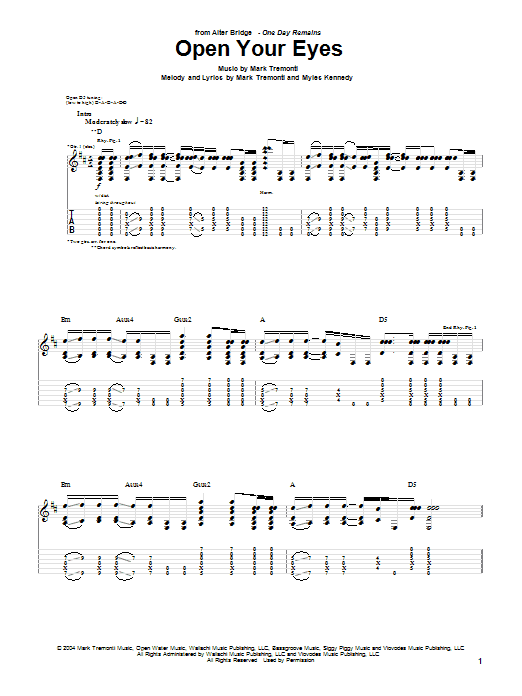 Download Alter Bridge Open Your Eyes Sheet Music and learn how to play Guitar Tab PDF digital score in minutes