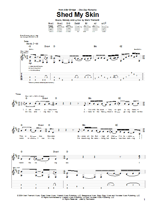 Download Alter Bridge Shed My Skin Sheet Music and learn how to play Guitar Tab PDF digital score in minutes
