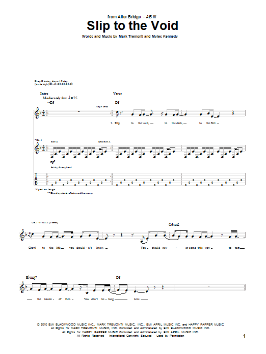 Download Alter Bridge Slip To The Void Sheet Music and learn how to play Guitar Tab PDF digital score in minutes