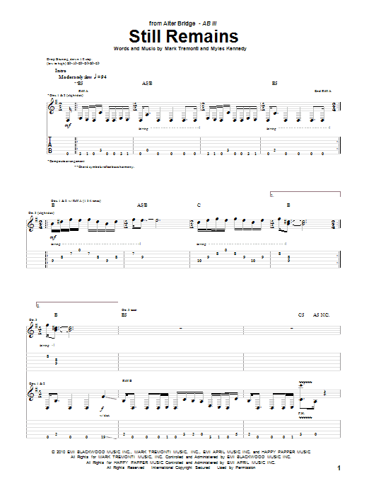 Download Alter Bridge Still Remains Sheet Music and learn how to play Guitar Tab PDF digital score in minutes