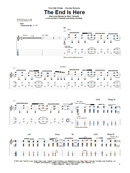 Download Alter Bridge The End Is Here Sheet Music and learn how to play Guitar Tab PDF digital score in minutes