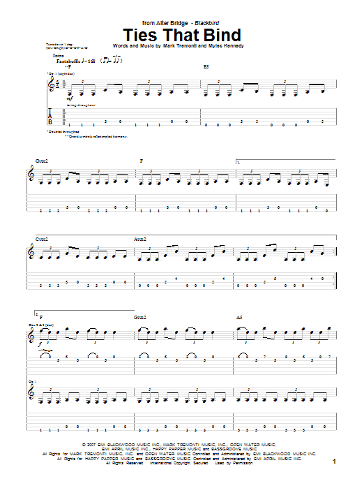 Download Alter Bridge Ties That Bind Sheet Music and learn how to play Guitar Tab PDF digital score in minutes