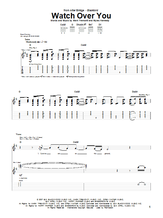 Download Alter Bridge Watch Over You Sheet Music and learn how to play Guitar Tab PDF digital score in minutes