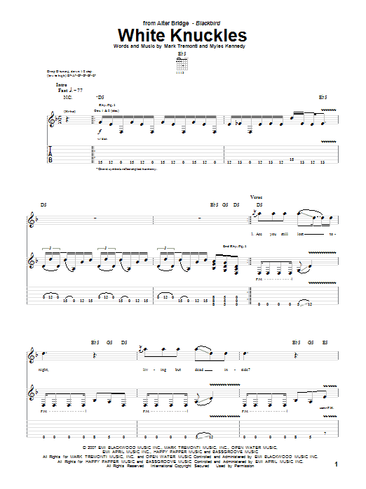 Download Alter Bridge White Knuckles Sheet Music and learn how to play Guitar Tab PDF digital score in minutes