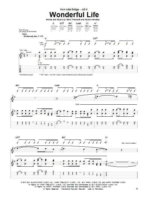 Download Alter Bridge Wonderful Life Sheet Music and learn how to play Guitar Tab PDF digital score in minutes