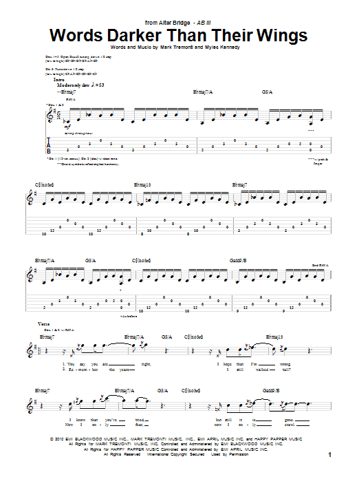 Download Alter Bridge Words Darker Than Their Wings Sheet Music and learn how to play Guitar Tab PDF digital score in minutes