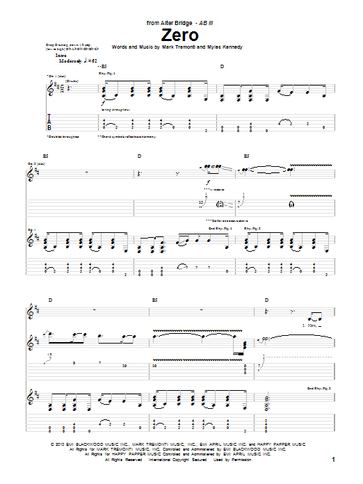 Download Alter Bridge Zero Sheet Music and learn how to play Guitar Tab PDF digital score in minutes