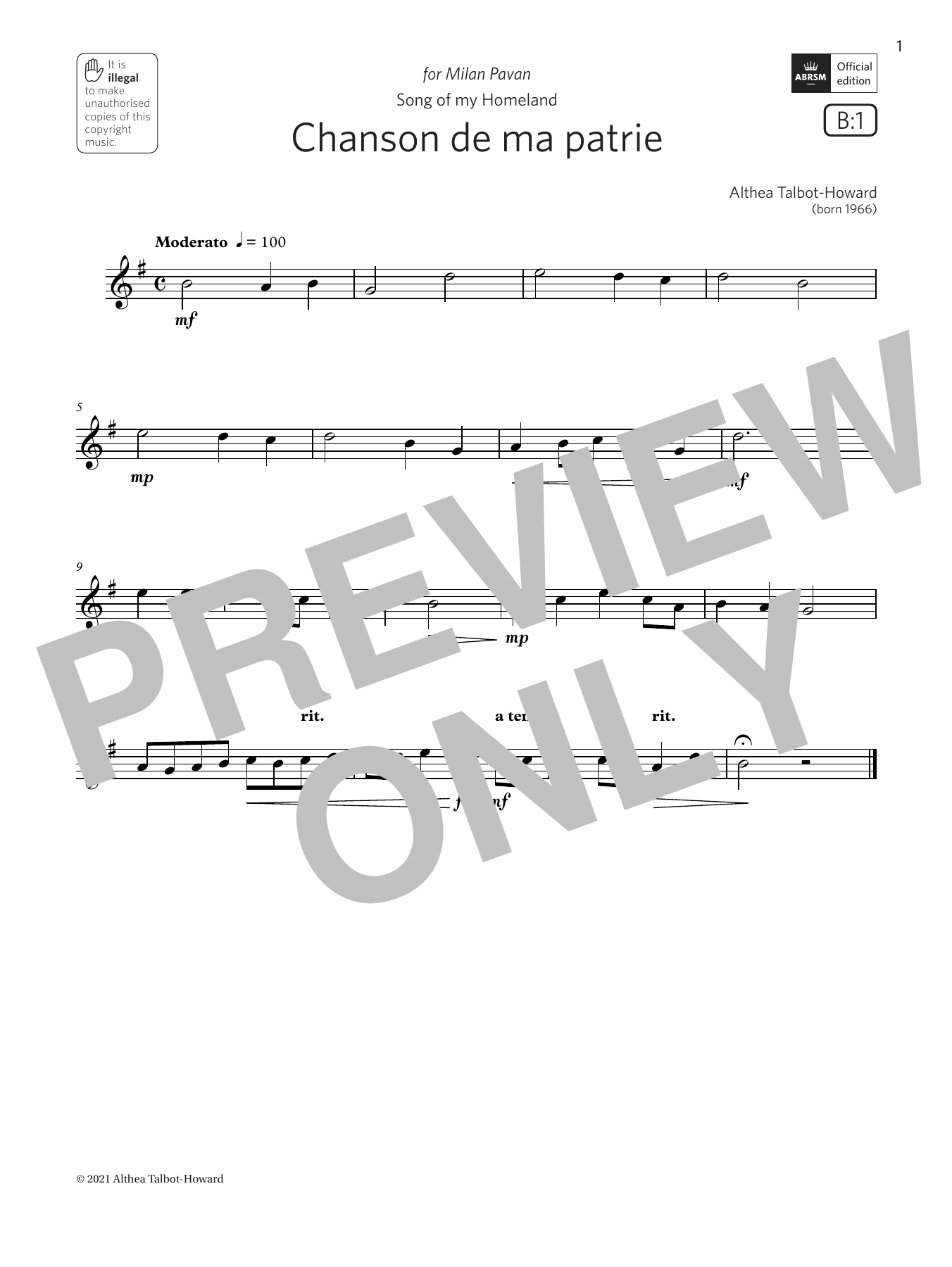 Download Althea Talbot-Howard Chanson de ma patrie (Grade 1 List B1 from the ABRSM Saxophone syllabus from 202 Sheet Music and learn how to play Alto Sax Solo PDF digital score in minutes