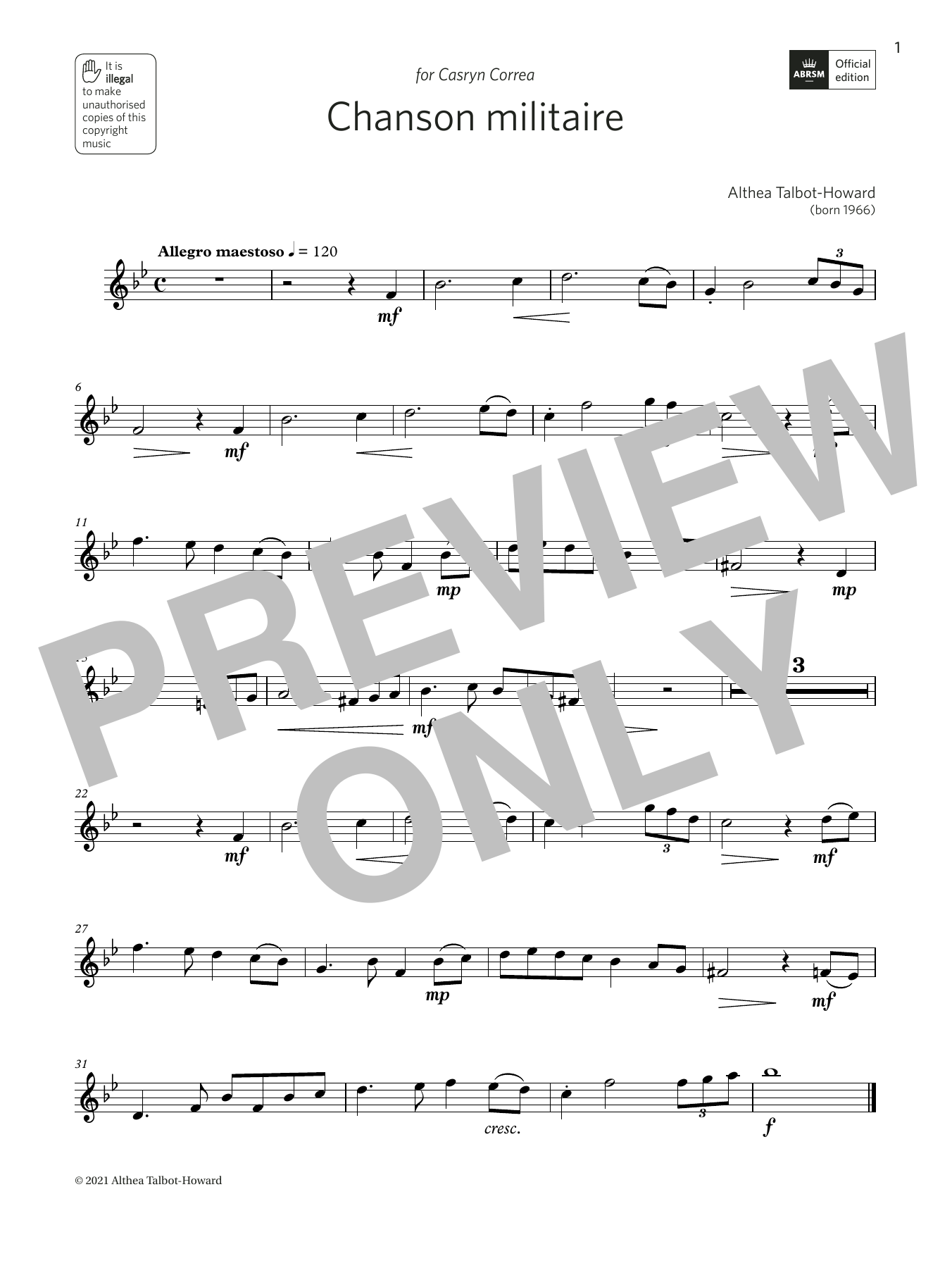 Download Althea Talbot-Howard Chanson Militaire (Grade 3 List A8 from the ABRSM Oboe syllabus from 2022) Sheet Music and learn how to play Oboe Solo PDF digital score in minutes