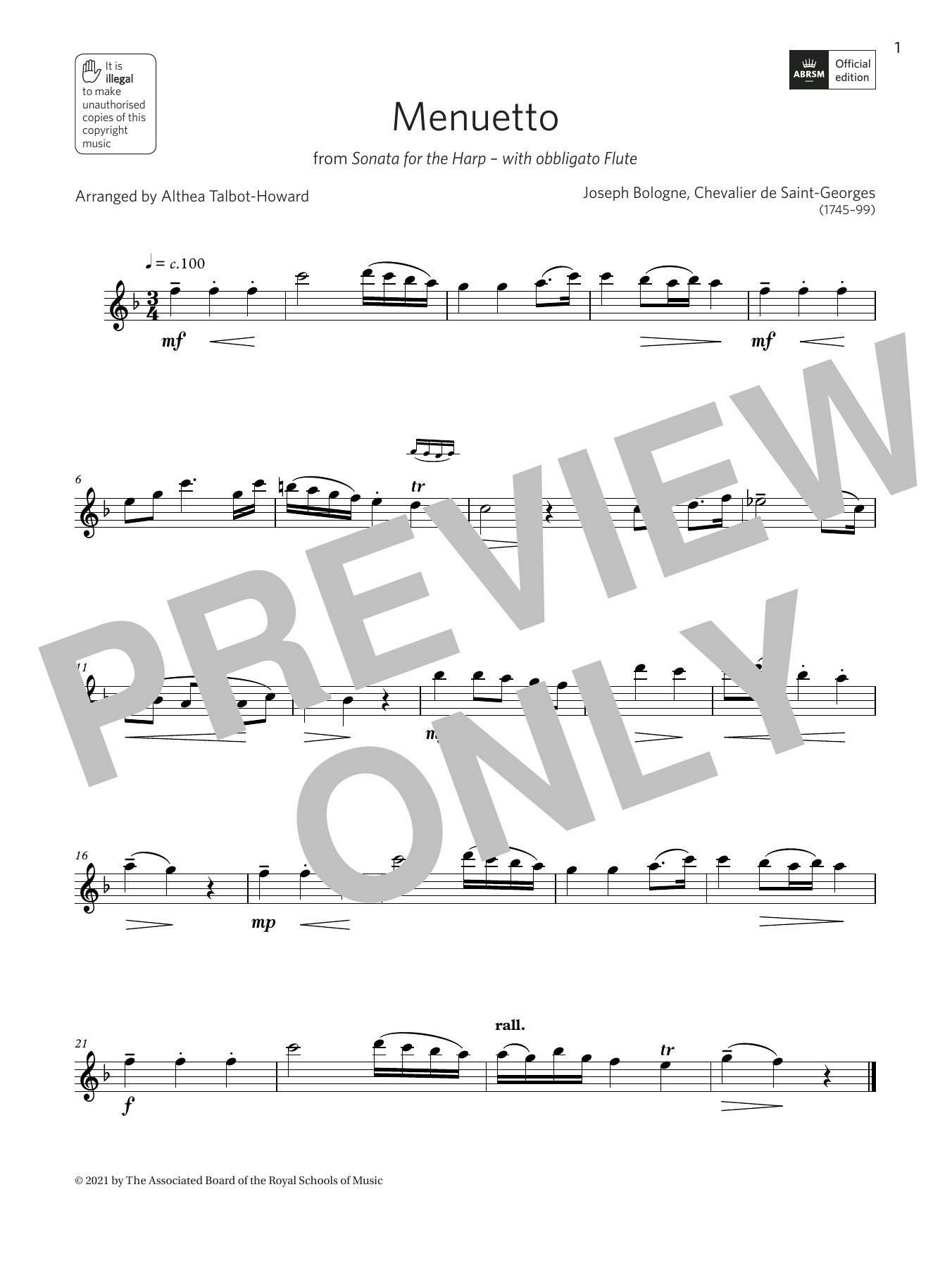 Download Althea Talbot-Howard Menuetto from Sonata for the Harp (Grade 2 A5 from the ABRSM Treble Recorder syl Sheet Music and learn how to play Recorder PDF digital score in minutes